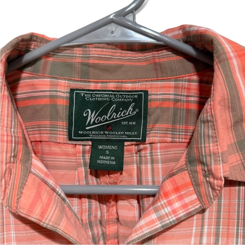 Woolrich Plaid Button-Up Short Sleeve Shirt Orange, Gorpcore Outdoors Cabin core - Picture 9 of 12